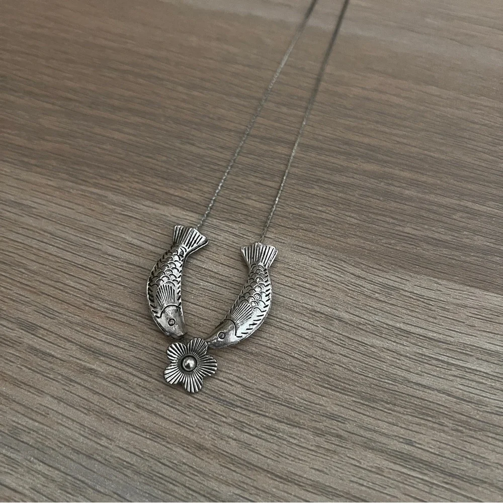 2 Fish & A Rose Silver Necklace - Picture 2 of 9